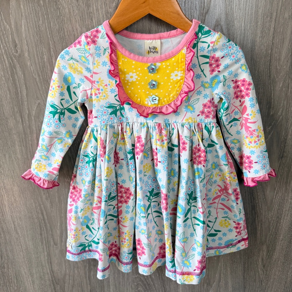 Wildflowers Floral Ruffle Long Sleeve Dress Girls 2 Multicolor Cottagecore Boho